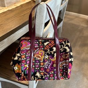 Vera Bradley Suzani Frame Satchel Burgundy Multi-Patterned Double Strap Bag